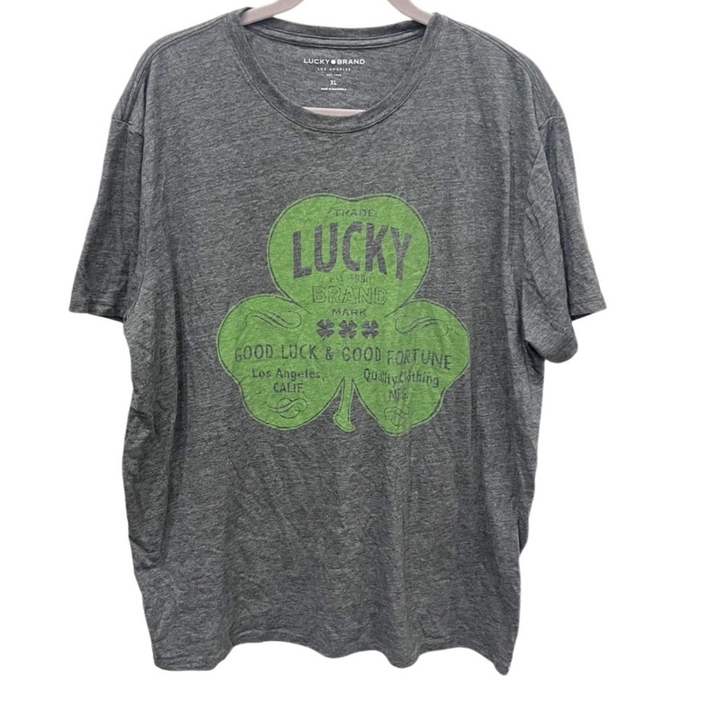 Lucky Brand Shirt Men's XL Unisex Gray‎ Shamrock Lucky St. Patrick's Graphic Tee